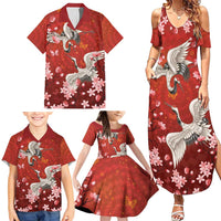 Hawaii Japan Cranes Sakura Flower Red Family Matching Summer Maxi Dress and Hawaiian Shirt Japan Heritage Spirit LT01 - Polynesian Pride