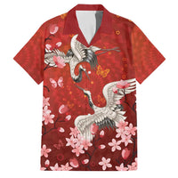 Hawaii Japan Cranes Sakura Flower Red Family Matching Summer Maxi Dress and Hawaiian Shirt Japan Heritage Spirit LT01 Dad's Shirt - Short Sleeve Red - Polynesian Pride