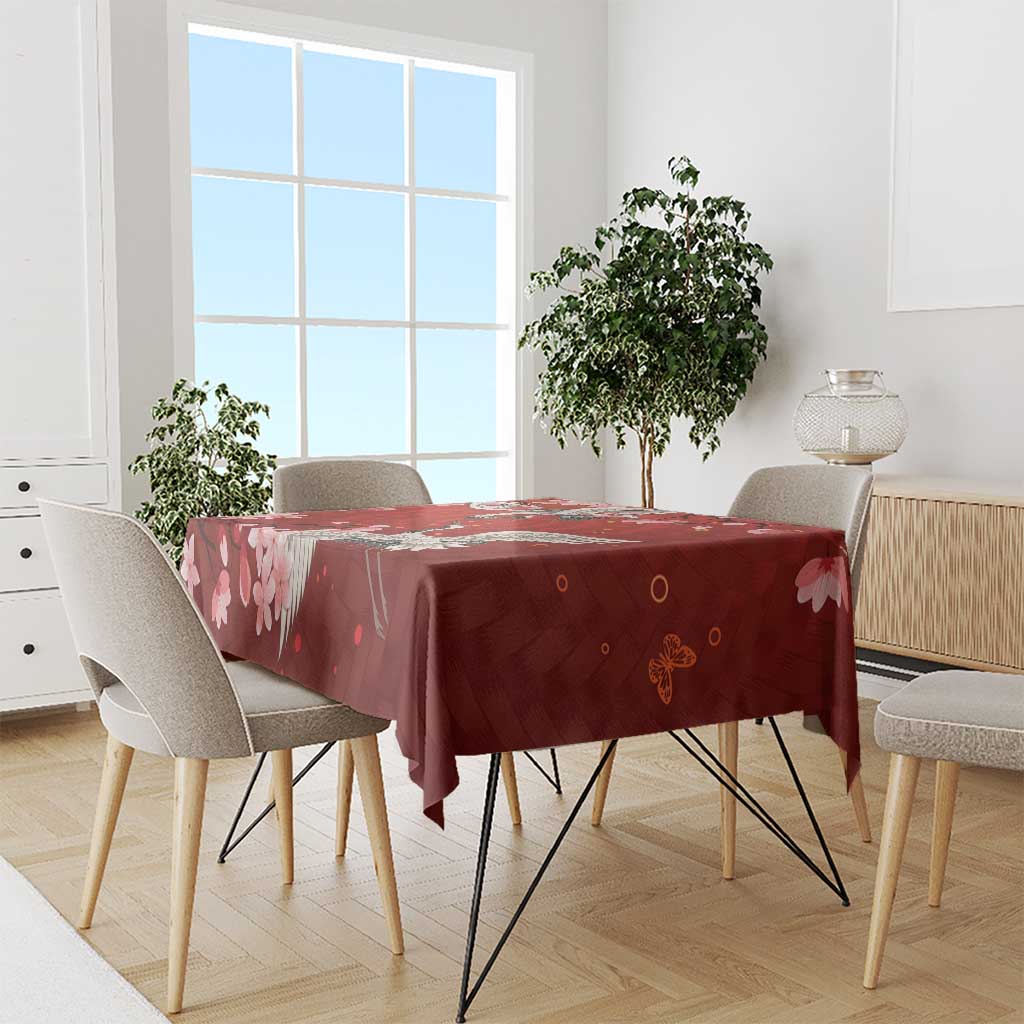 Hawaii Japan Cranes Sakura Flower Red Tablecloth Japan Heritage Spirit - Polynesian Pride