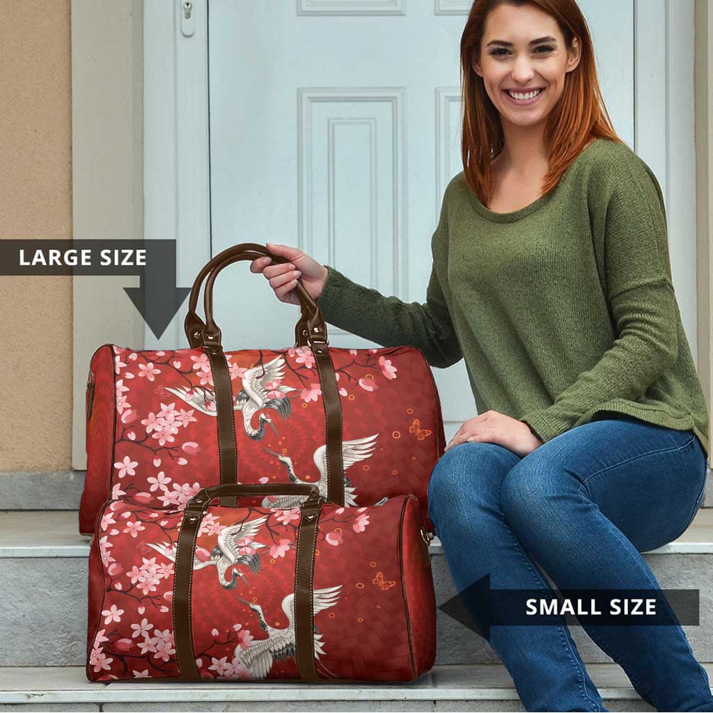 Hawaii Japan Cranes Sakura Flower Red Travel Bag Japan Heritage Spirit - Polynesian Pride