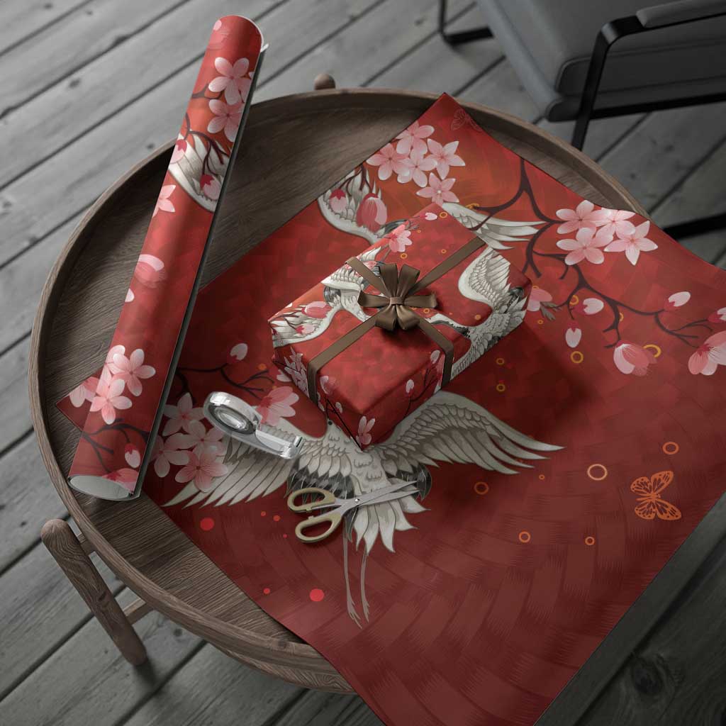 Hawaii Japan Cranes Sakura Flower Red Wrapping Paper Japan Heritage Spirit