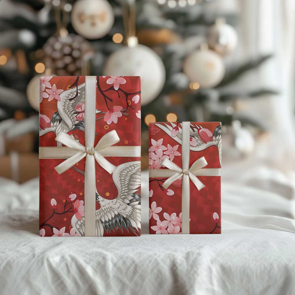 Hawaii Japan Cranes Sakura Flower Red Wrapping Paper Japan Heritage Spirit