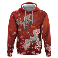 Hawaii Japan Cranes Sakura Flower Red Zip Hoodie Japan Heritage Spirit LT01 Pullover Hoodie Red - Polynesian Pride