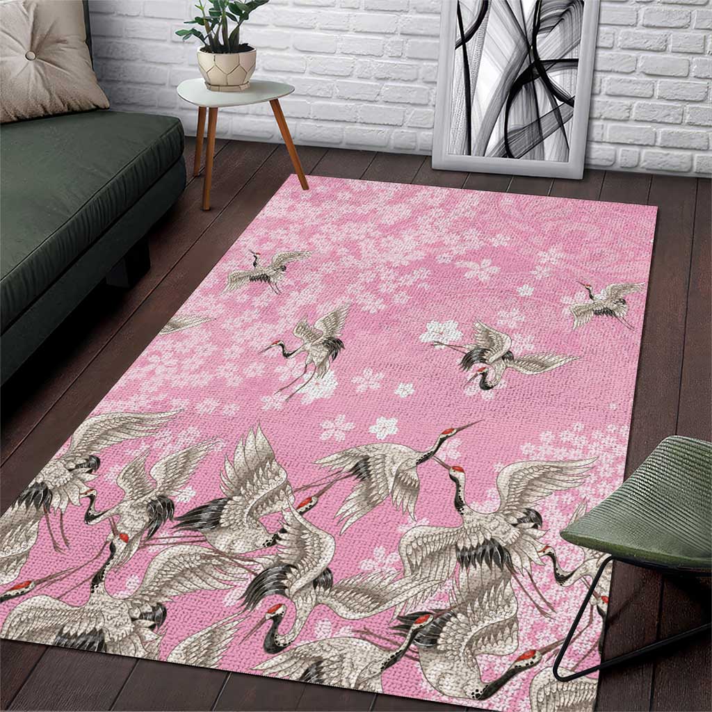 Cranes Sakura Floral Pink Pastel Area Rug Hawaii Japan Culture LT01 Pink - Polynesian Pride