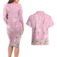 Cranes Sakura Floral Pink Pastel Couples Matching Long Sleeve Bodycon Dress and Hawaiian Shirt Hawaii Japan Culture LT01 - Polynesian Pride
