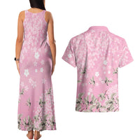 Cranes Sakura Floral Pink Pastel Couples Matching Tank Maxi Dress and Hawaiian Shirt Hawaii Japan Culture LT01 - Polynesian Pride