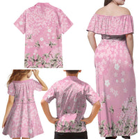 Cranes Sakura Floral Pink Pastel Family Matching Off Shoulder Maxi Dress and Hawaiian Shirt Hawaii Japan Culture LT01 - Polynesian Pride