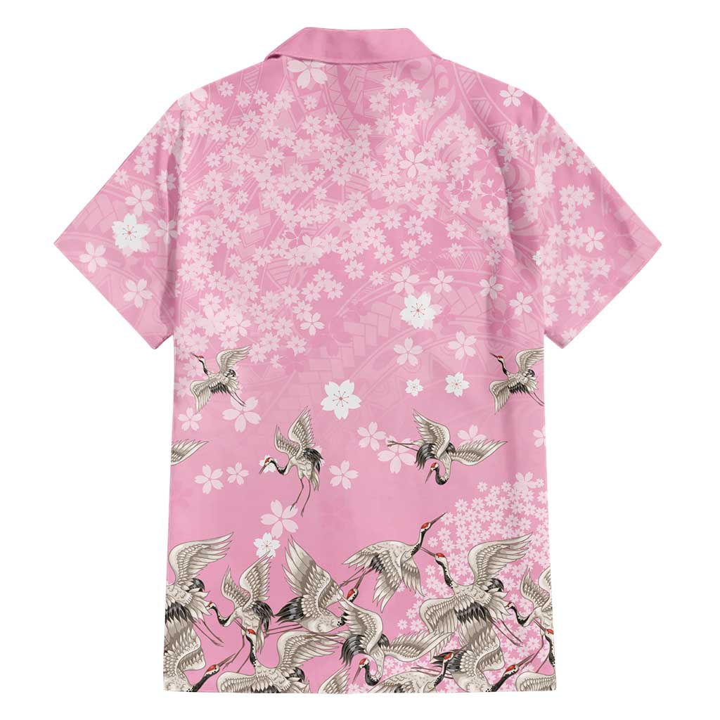 Cranes Sakura Floral Pink Pastel Family Matching Off Shoulder Maxi Dress and Hawaiian Shirt Hawaii Japan Culture LT01 - Polynesian Pride