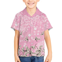 Cranes Sakura Floral Pink Pastel Family Matching Off Shoulder Maxi Dress and Hawaiian Shirt Hawaii Japan Culture LT01 Son's Shirt Pink - Polynesian Pride