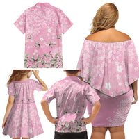 Cranes Sakura Floral Pink Pastel Family Matching Off Shoulder Short Dress and Hawaiian Shirt Hawaii Japan Culture LT01 - Polynesian Pride
