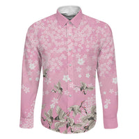 Cranes Sakura Floral Pink Pastel Family Matching Puletasi and Hawaiian Shirt Hawaii Japan Culture LT01 Dad's Shirt - Long Sleeve Pink - Polynesian Pride