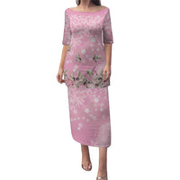 Cranes Sakura Floral Pink Pastel Family Matching Puletasi and Hawaiian Shirt Hawaii Japan Culture LT01 Mom's Dress Pink - Polynesian Pride