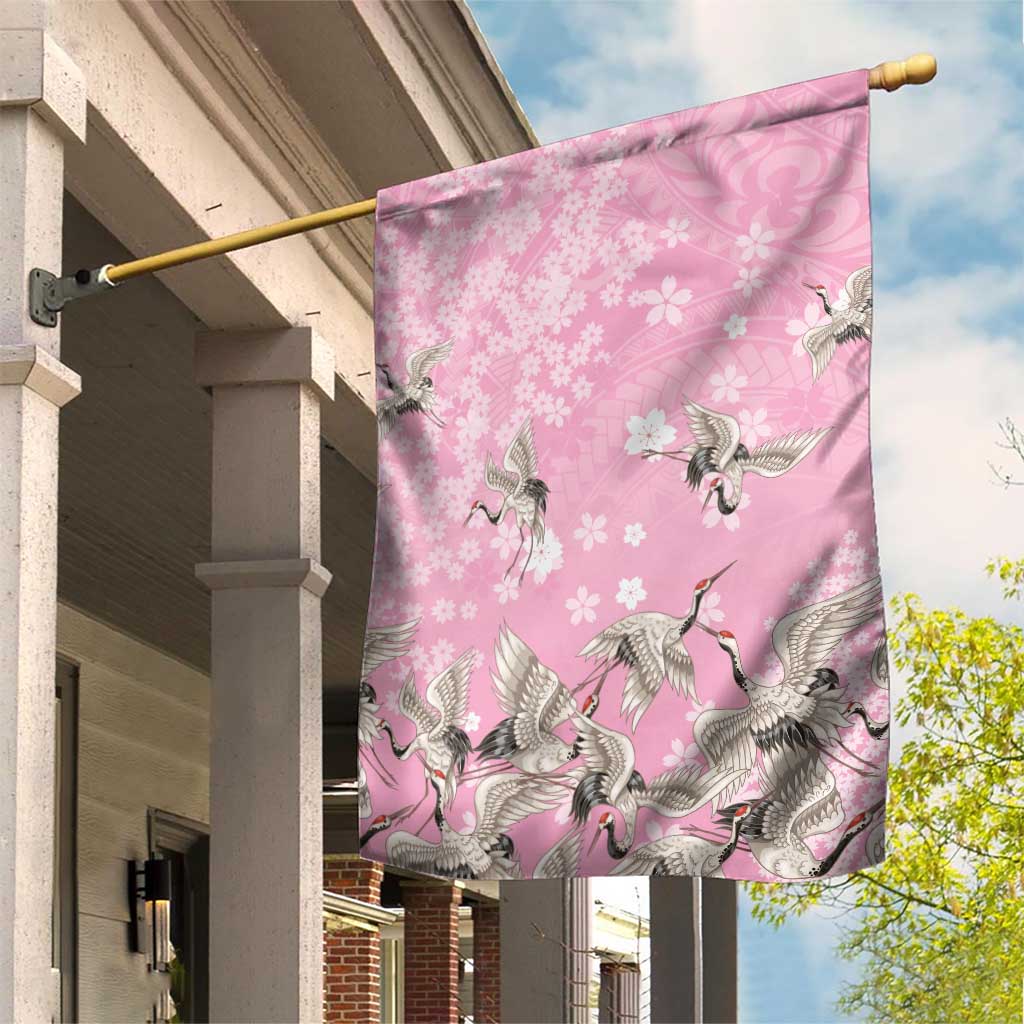 Cranes Sakura Floral Pink Pastel Garden Flag Hawaii Japan Culture - Polynesian Pride