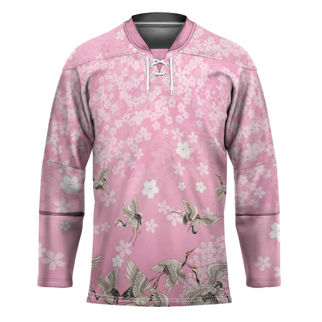 Cranes Sakura Floral Pink Pastel Hockey Jersey Hawaii Japan Culture - Polynesian Pride