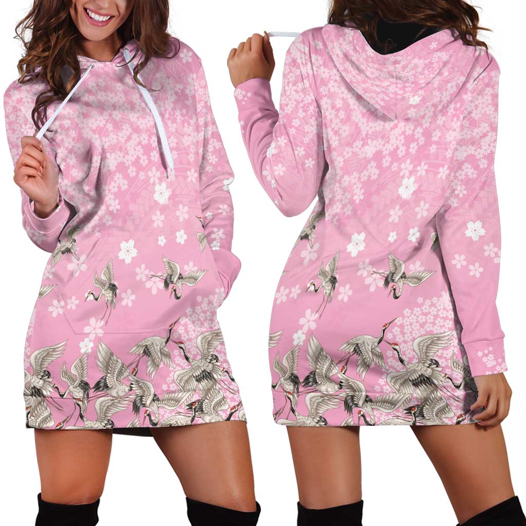Cranes Sakura Floral Pink Pastel Hoodie Dress Hawaii Japan Culture - Polynesian Pride