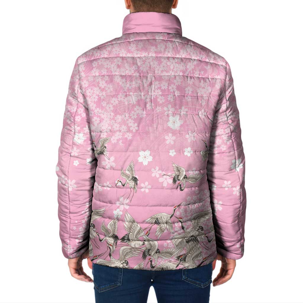 Cranes Sakura Floral Pink Pastel Padded Jacket Hawaii Japan Culture LT01 - Polynesian Pride