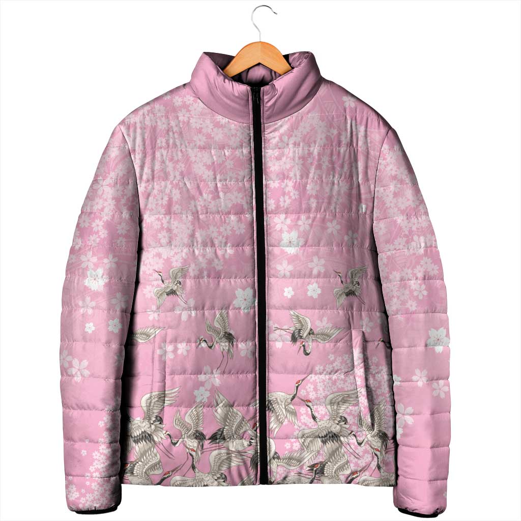 Cranes Sakura Floral Pink Pastel Padded Jacket Hawaii Japan Culture LT01 - Polynesian Pride