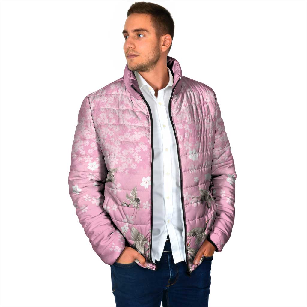 Cranes Sakura Floral Pink Pastel Padded Jacket Hawaii Japan Culture LT01 - Polynesian Pride