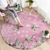 Cranes Sakura Floral Pink Pastel Round Carpet Hawaii Japan Culture LT01 - Polynesian Pride