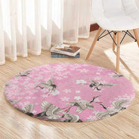 Cranes Sakura Floral Pink Pastel Round Carpet Hawaii Japan Culture LT01 - Polynesian Pride