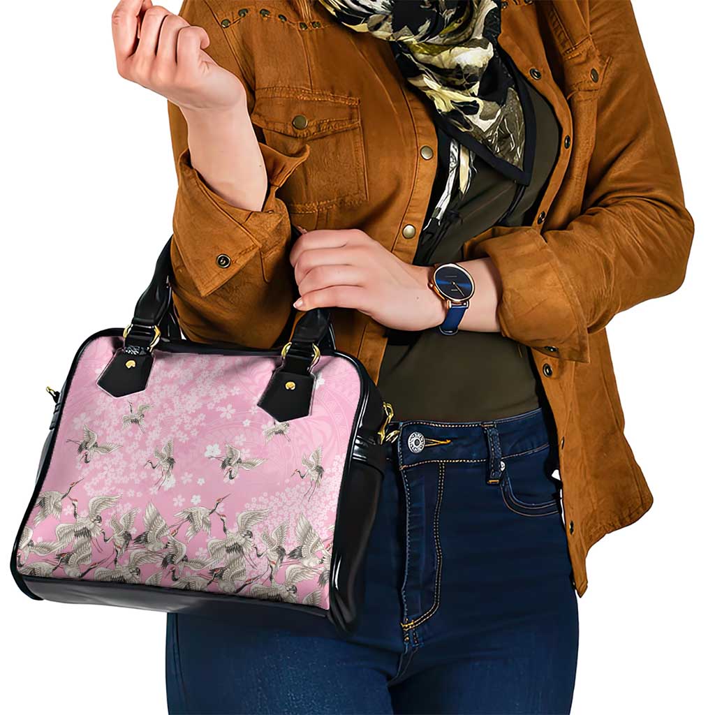 Cranes Sakura Floral Pink Pastel Shoulder Handbag Hawaii Japan Culture - Polynesian Pride