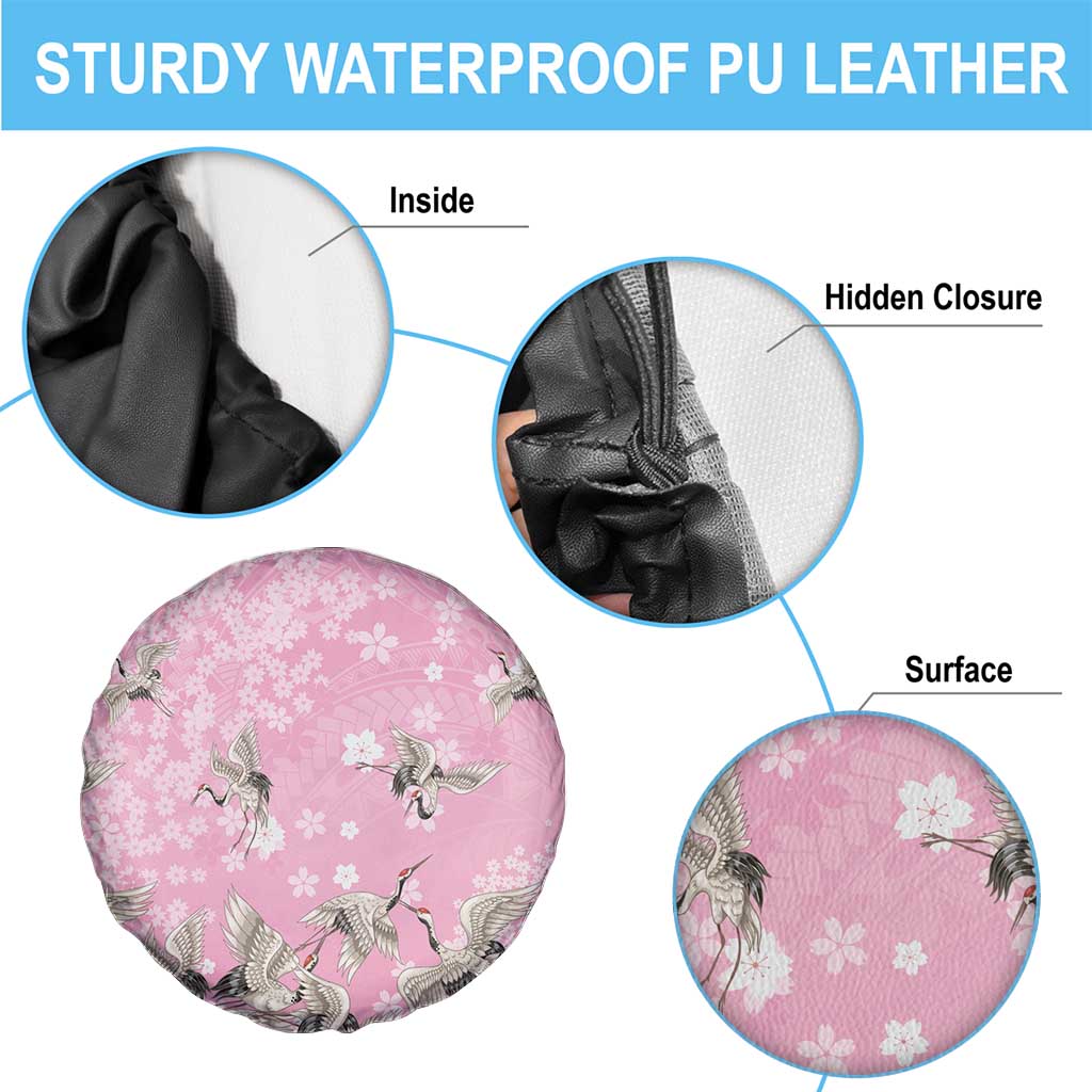 Cranes Sakura Floral Pink Pastel Spare Tire Cover Hawaii Japan Culture - Polynesian Pride