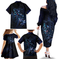 Personalised Matariki Paua Shell New Zealand Family Matching Off The Shoulder Long Sleeve Dress and Hawaiian Shirt Haka Dance At The Starry Night LT01 - Polynesian Pride