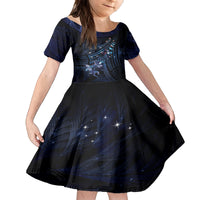 Personalised Matariki Paua Shell New Zealand Family Matching Off Shoulder Maxi Dress and Hawaiian Shirt Haka Dance At The Starry Night LT01 Daughter's Dress Black - Polynesian Pride