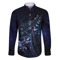 Personalised Matariki Paua Shell New Zealand Family Matching Off Shoulder Maxi Dress and Hawaiian Shirt Haka Dance At The Starry Night LT01 Dad's Shirt - Long Sleeve Black - Polynesian Pride