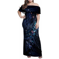 Personalised Matariki Paua Shell New Zealand Family Matching Off Shoulder Maxi Dress and Hawaiian Shirt Haka Dance At The Starry Night LT01 Mom's Dress Black - Polynesian Pride