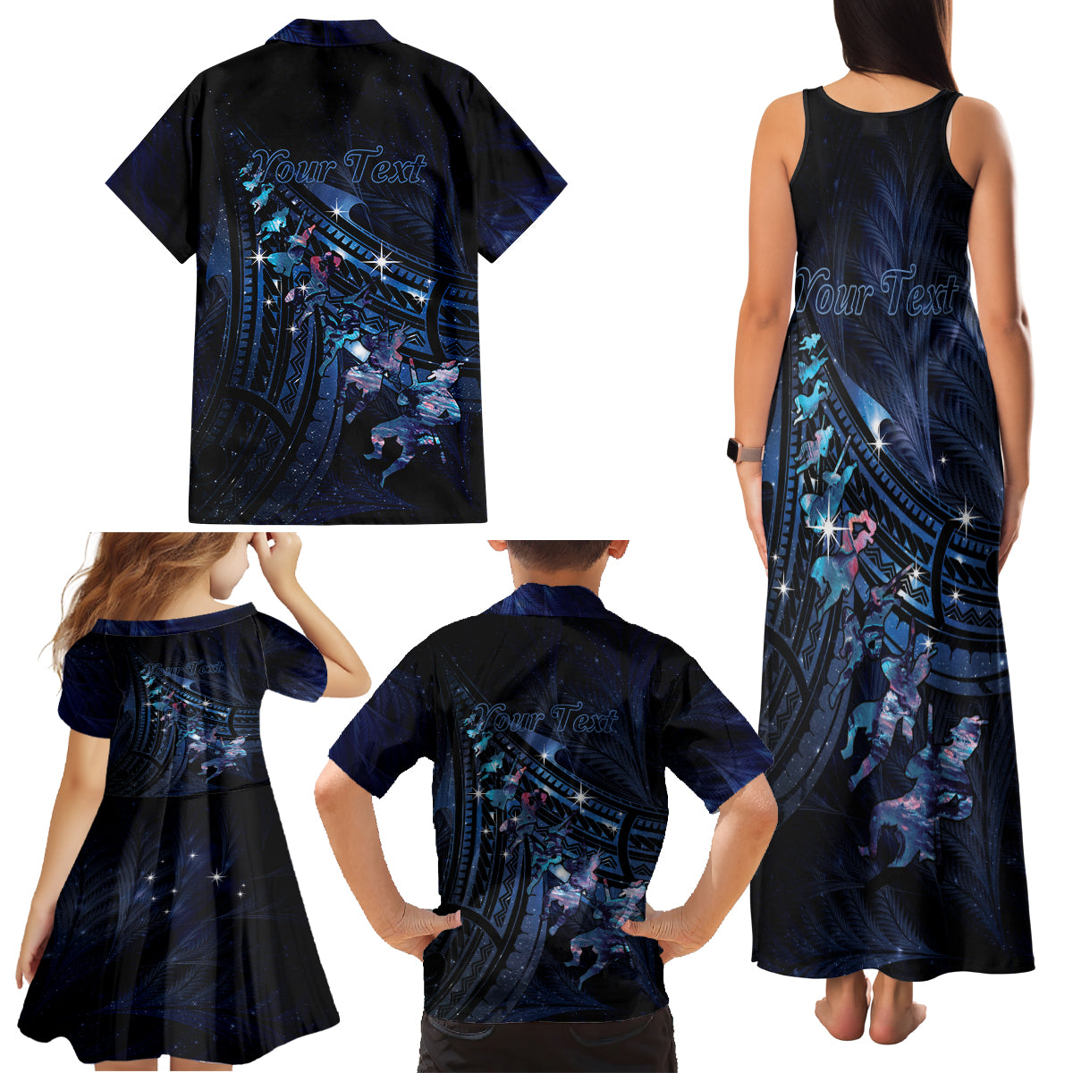 Personalised Matariki Paua Shell New Zealand Family Matching Tank Maxi Dress and Hawaiian Shirt Haka Dance At The Starry Night LT01 - Polynesian Pride