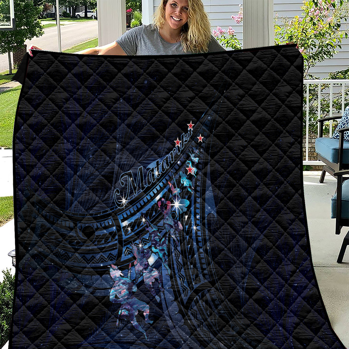 Matariki Paua Shell New Zealand Quilt Haka Dance At The Starry Night LT01 Black - Polynesian Pride