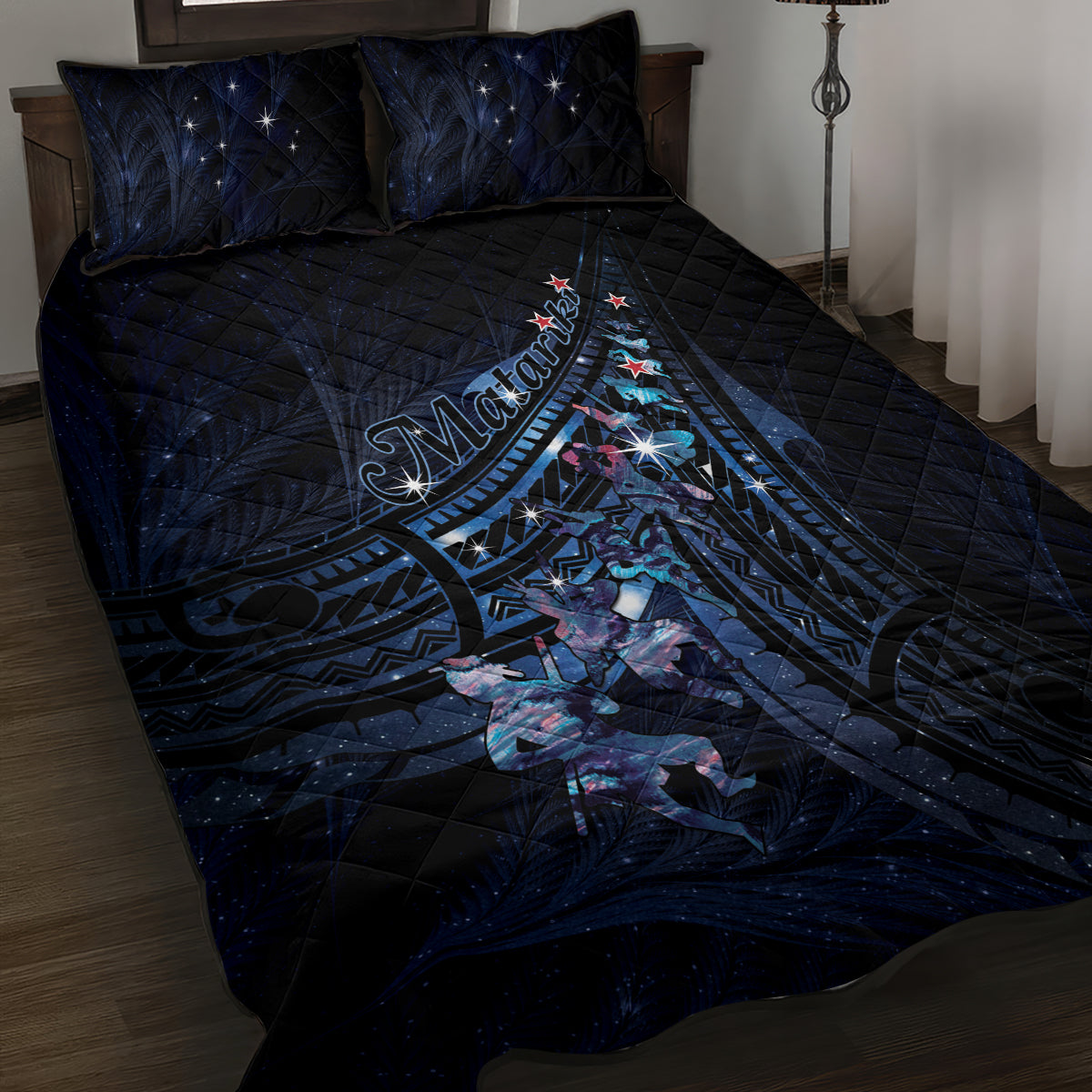 Matariki Paua Shell New Zealand Quilt Bed Set Haka Dance At The Starry Night LT01 Black - Polynesian Pride