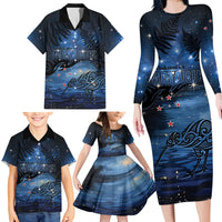 Personalised Matariki Kiwi Family Matching Long Sleeve Bodycon Dress and Hawaiian Shirt Silver Fern LT01 - Polynesian Pride