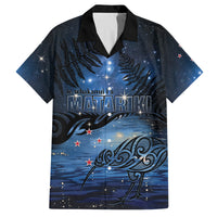 Personalised Matariki Kiwi Family Matching Off The Shoulder Long Sleeve Dress and Hawaiian Shirt Silver Fern LT01 Dad's Shirt - Short Sleeve Black - Polynesian Pride