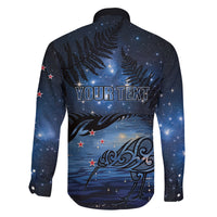 Personalised Matariki Kiwi Family Matching Off The Shoulder Long Sleeve Dress and Hawaiian Shirt Silver Fern LT01 - Polynesian Pride