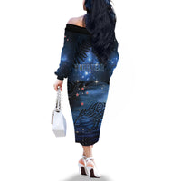 Personalised Matariki Kiwi Family Matching Off The Shoulder Long Sleeve Dress and Hawaiian Shirt Silver Fern LT01 - Polynesian Pride