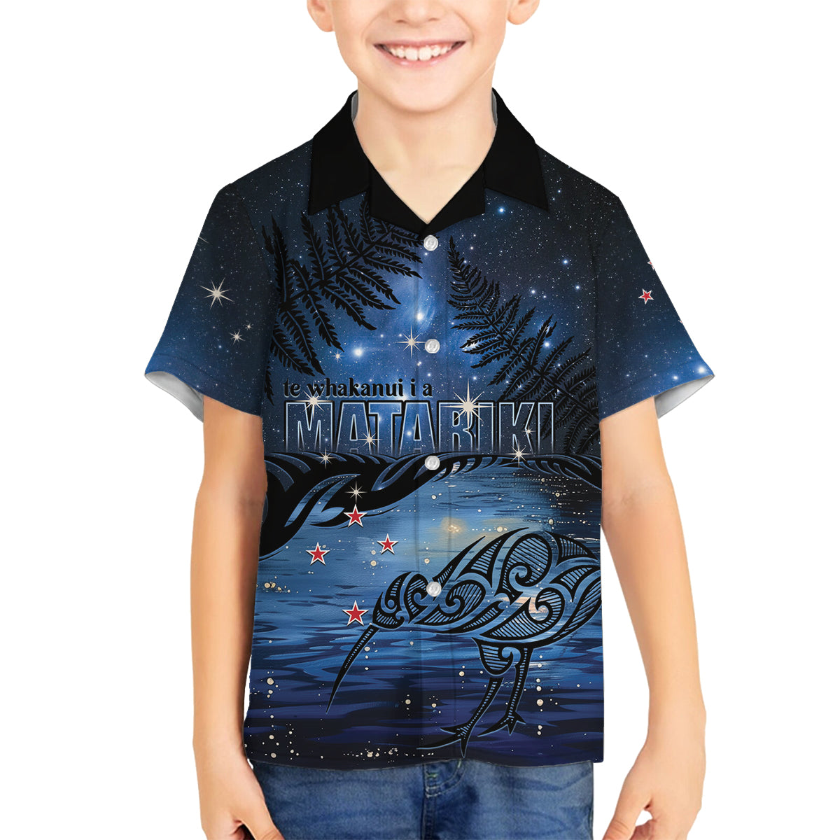 Personalised Matariki Kiwi Family Matching Puletasi and Hawaiian Shirt Silver Fern