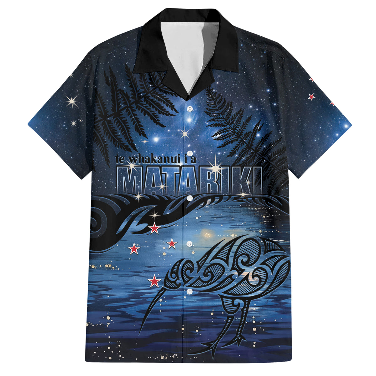 Personalised Matariki Kiwi Family Matching Short Sleeve Bodycon Dress and Hawaiian Shirt Silver Fern LT01 Dad's Shirt - Short Sleeve Black - Polynesian Pride