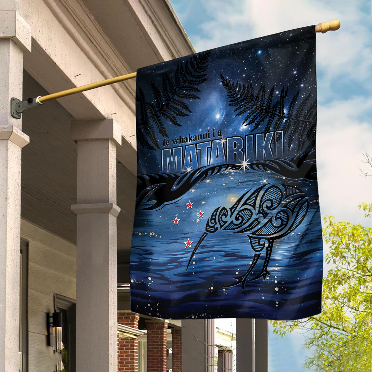 Matariki Kiwi Garden Flag Silver Fern