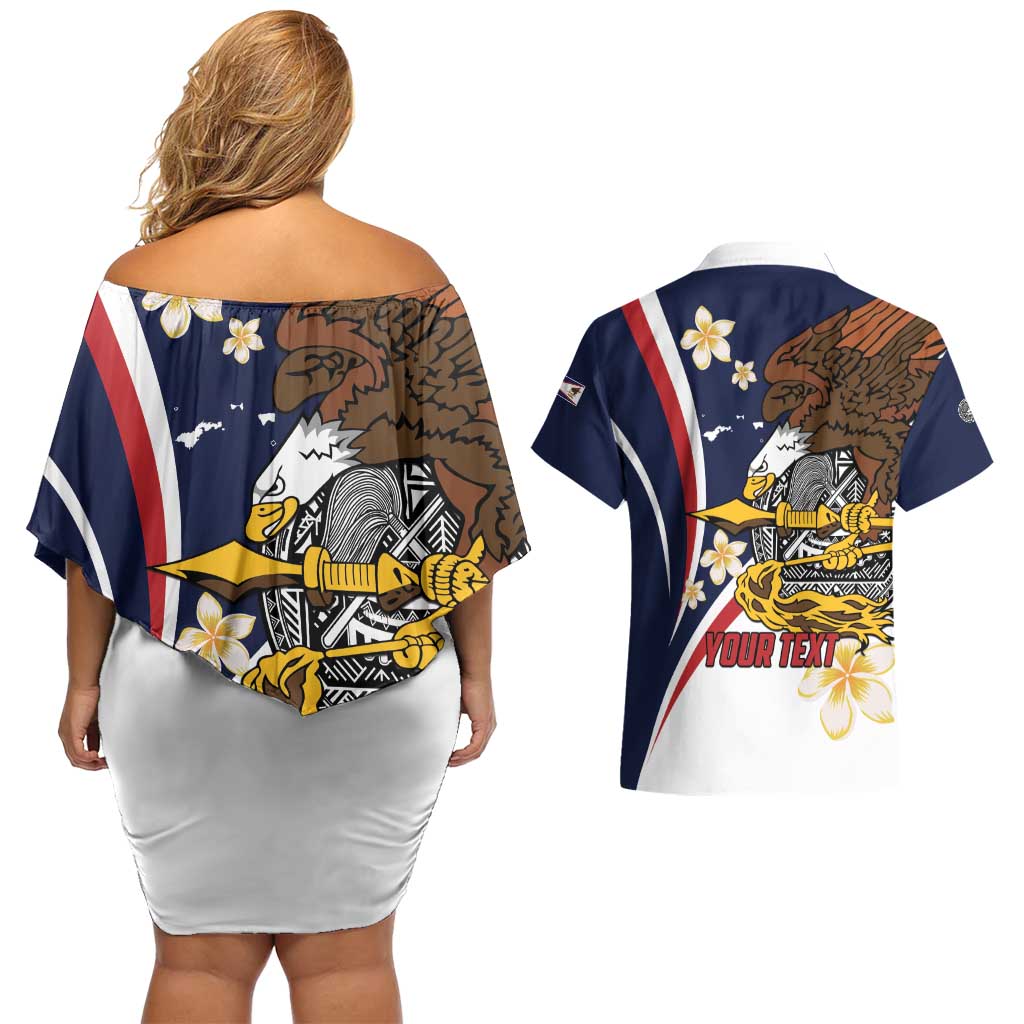 Personalized American Samoa Couples Matching Off Shoulder Short Dress and Hawaiian Shirt Amerika Samoa Bald Eagle