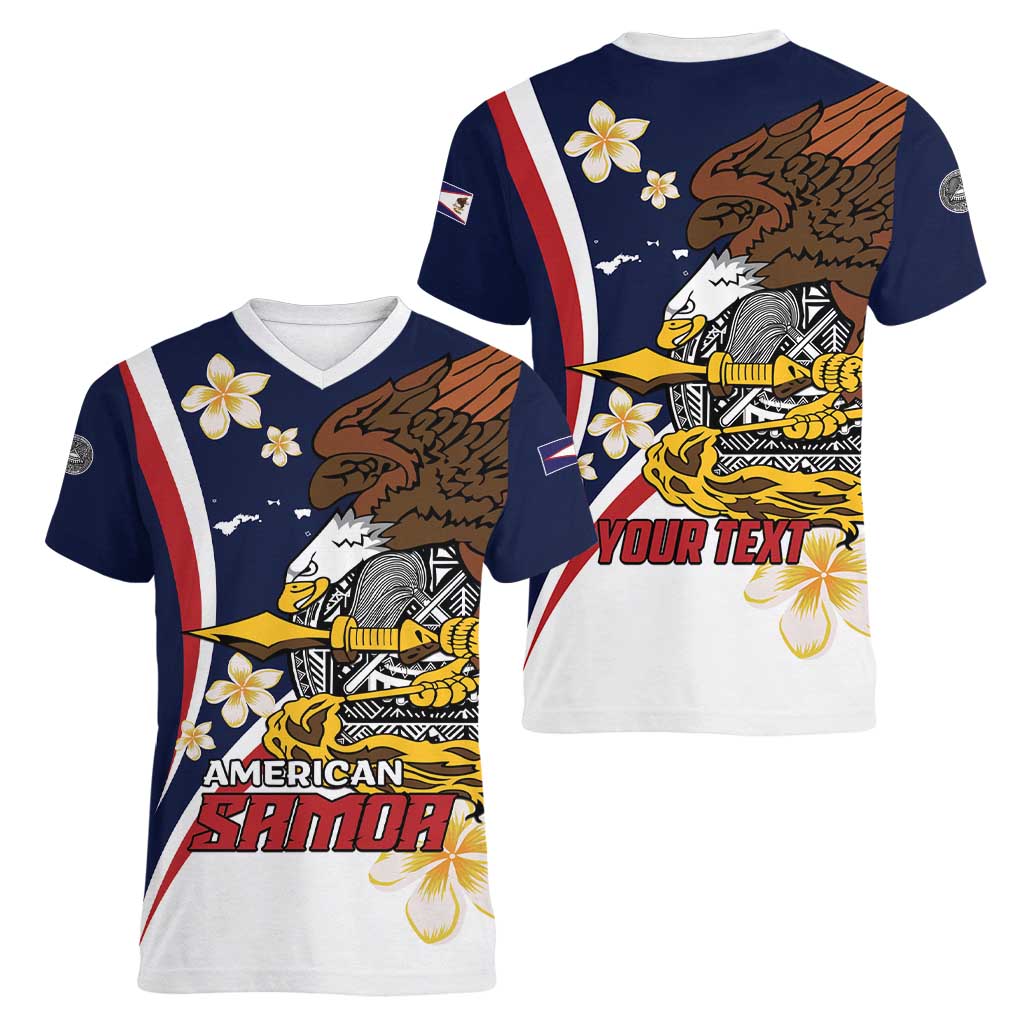 Personalized American Samoa Women V-Neck T-Shirt Amerika Samoa Bald Eagle