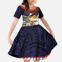 American Samoa Eagle Kava Bowl Family Matching Off The Shoulder Long Sleeve Dress and Hawaiian Shirt Plumeria Polynesian Pattern