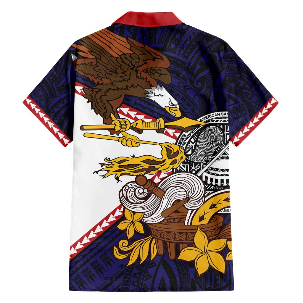American Samoa Eagle Kava Bowl Family Matching Off Shoulder Short Dress and Hawaiian Shirt Plumeria Polynesian Pattern