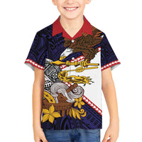 American Samoa Eagle Kava Bowl Family Matching Off Shoulder Short Dress and Hawaiian Shirt Plumeria Polynesian Pattern