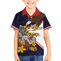 American Samoa Eagle Kava Bowl Family Matching Short Sleeve Bodycon Dress and Hawaiian Shirt Plumeria Polynesian Pattern