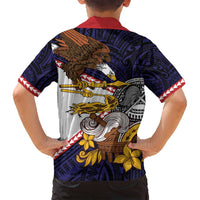American Samoa Eagle Kava Bowl Family Matching Summer Maxi Dress and Hawaiian Shirt Plumeria Polynesian Pattern