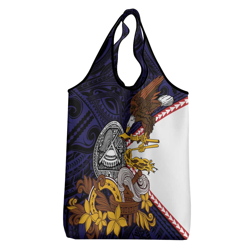 American Samoa Eagle Kava Bowl Grocery Bag Plumeria Polynesian Pattern