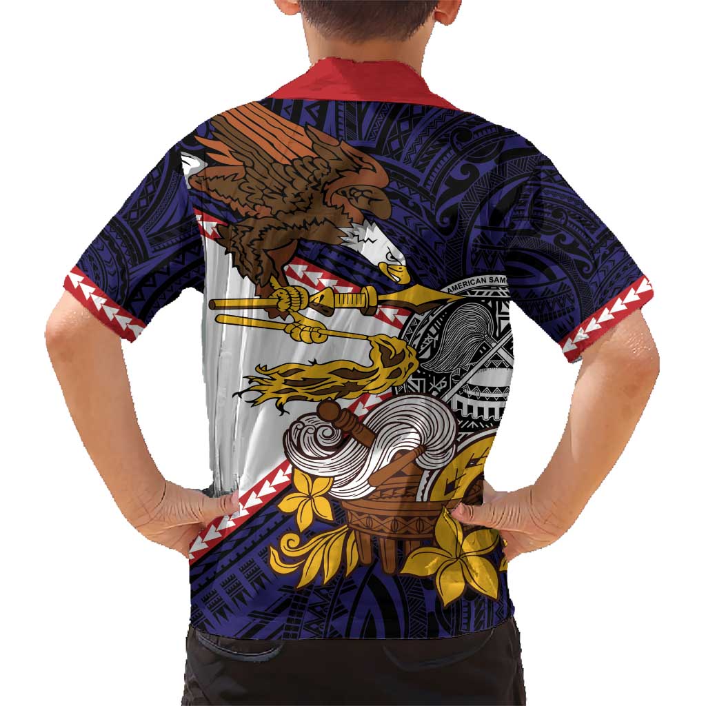 American Samoa Eagle Kava Bowl Kid Hawaiian Shirt Plumeria Polynesian Pattern