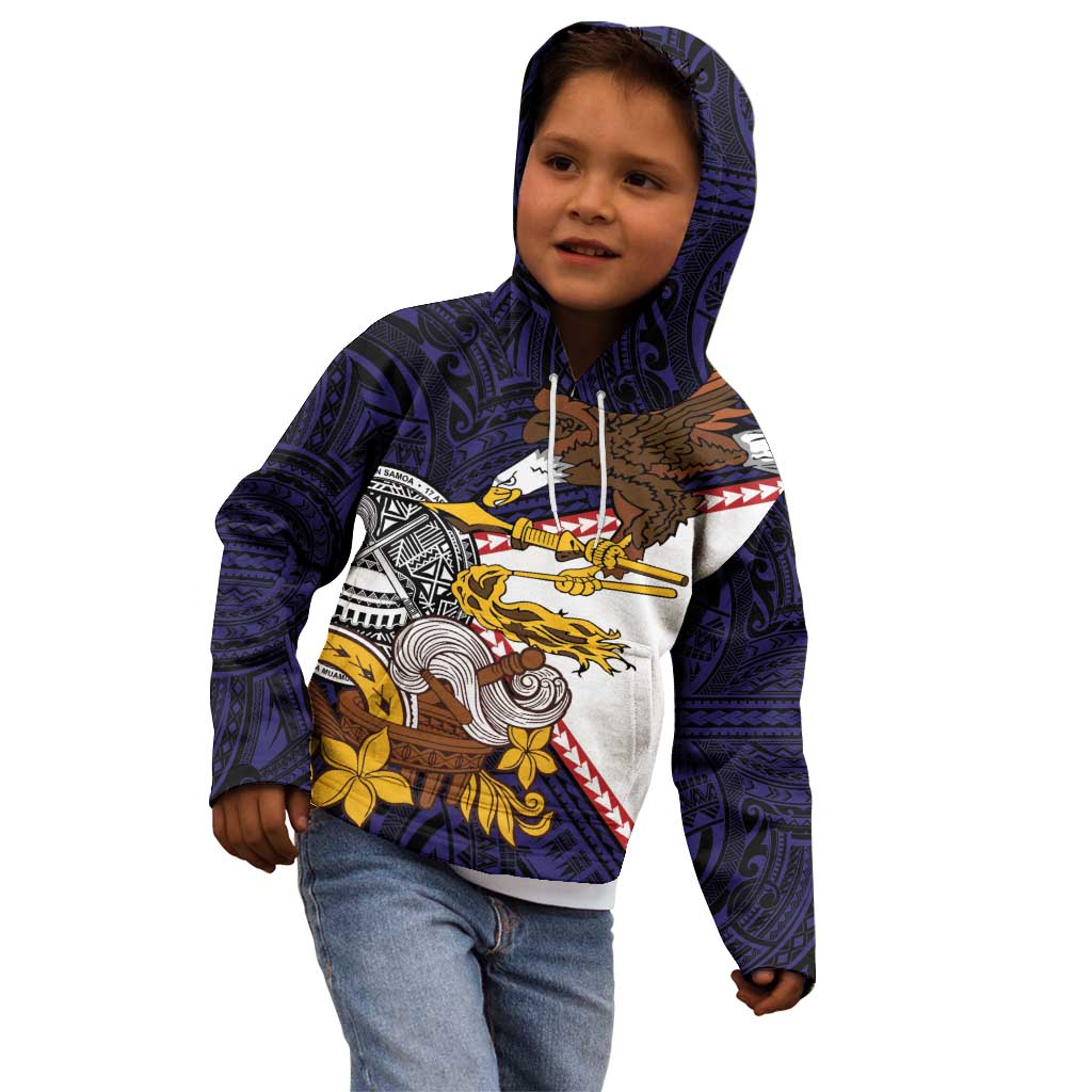 American Samoa Eagle Kava Bowl Kid Hoodie Plumeria Polynesian Pattern